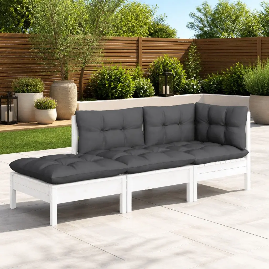 Garden Lounge Set Outdoor Furniture 3 Piece Solid Wood Pine with Cushions White