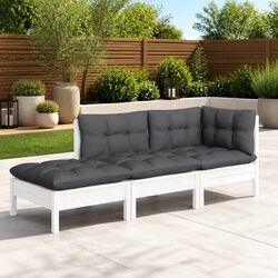 3-Piece Garden Lounge Set: Solid Pine with Cushions
