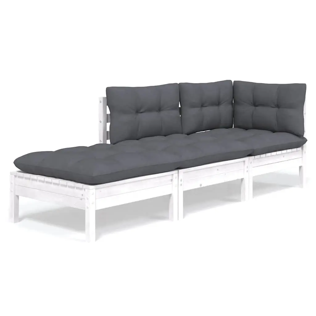 Garden Lounge Set Outdoor Furniture 3 Piece Solid Wood Pine with Cushions White