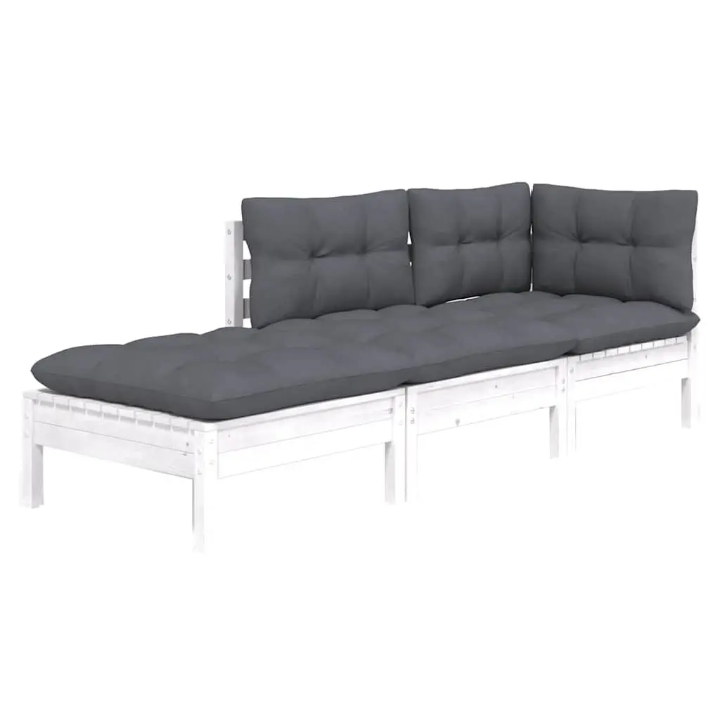 Garden Lounge Set Outdoor Furniture 3 Piece Solid Wood Pine with Cushions White
