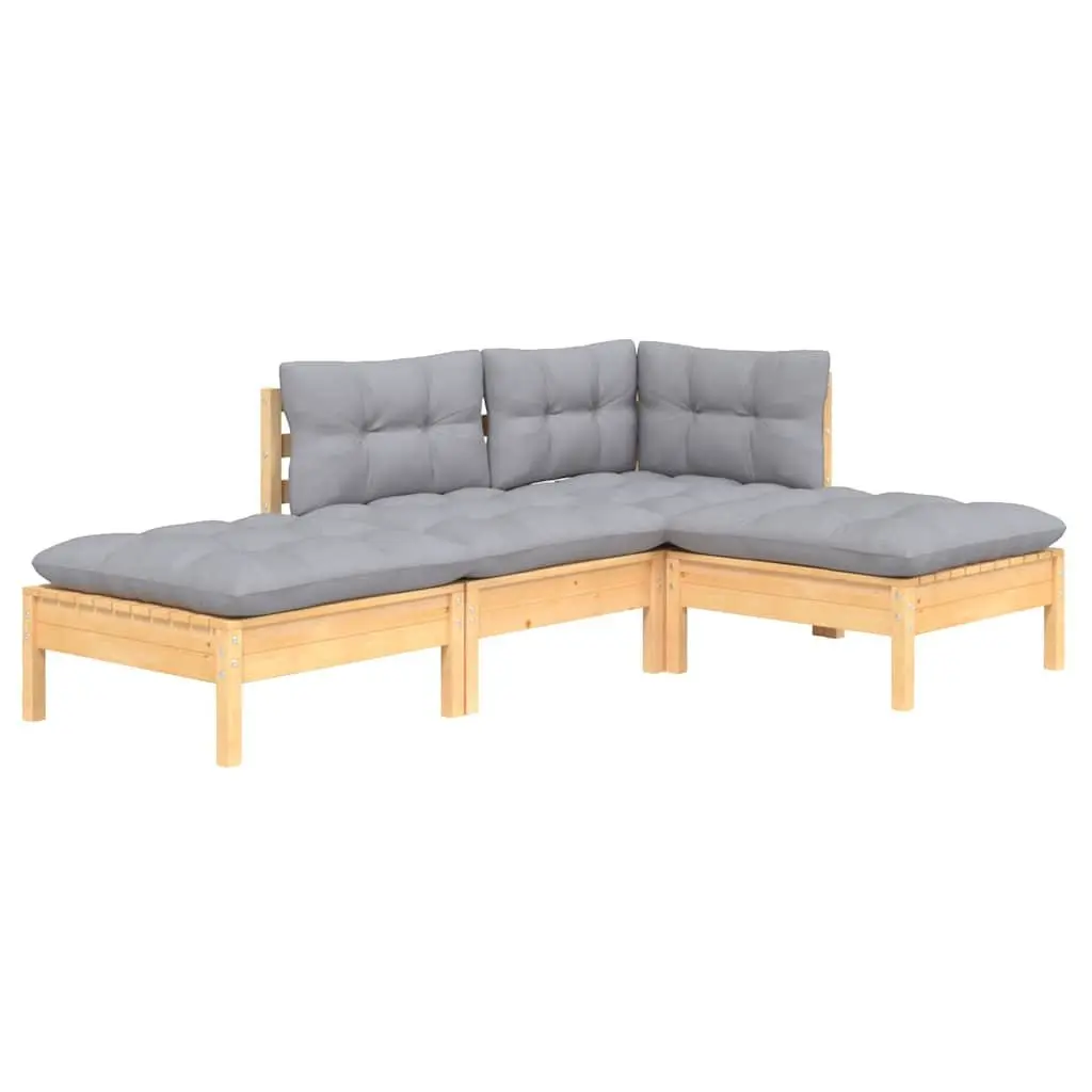 Garden Lounge Set 4 Piece Outdoor Patio Furniture Grey Cushions Pinewood