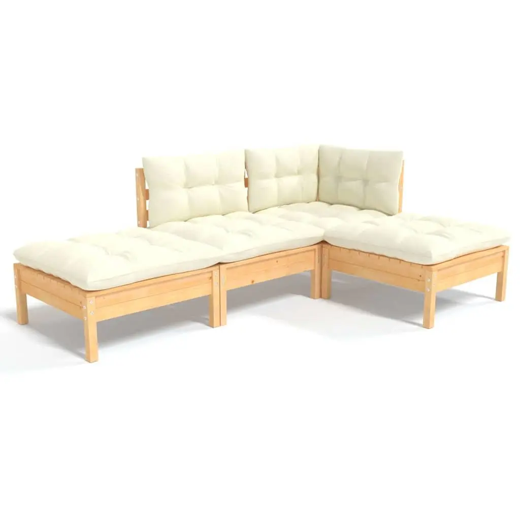 Garden Lounge Set Outdoor Patio Furniture 4 Piece Pinewood with Cream Cushions