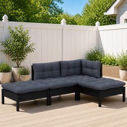 4 Piece Outdoor Lounge Set – Black Pinewood with Cushions
