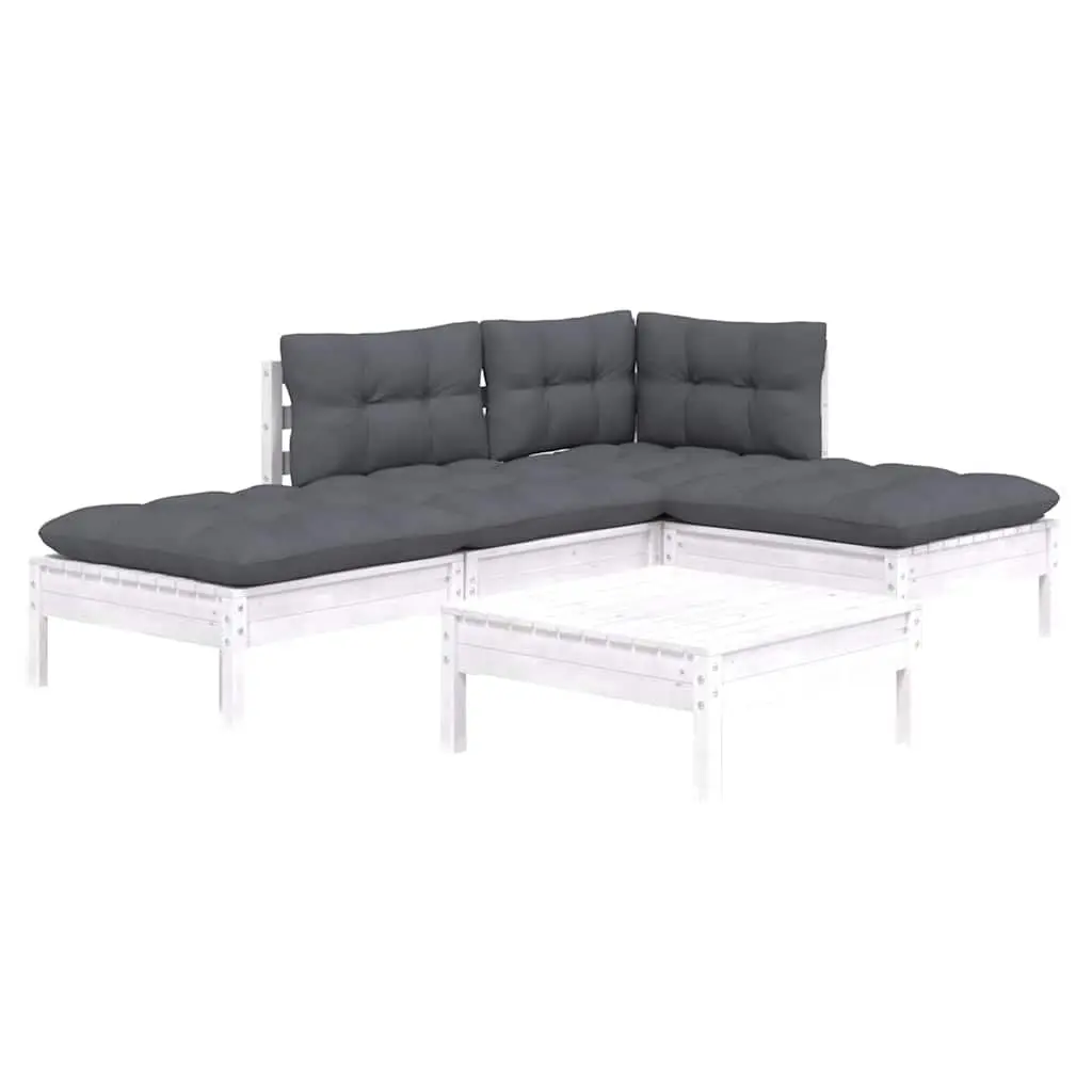 Garden Lounge Set 5 Piece White Pinewood Outdoor Furniture with Cushions Patio