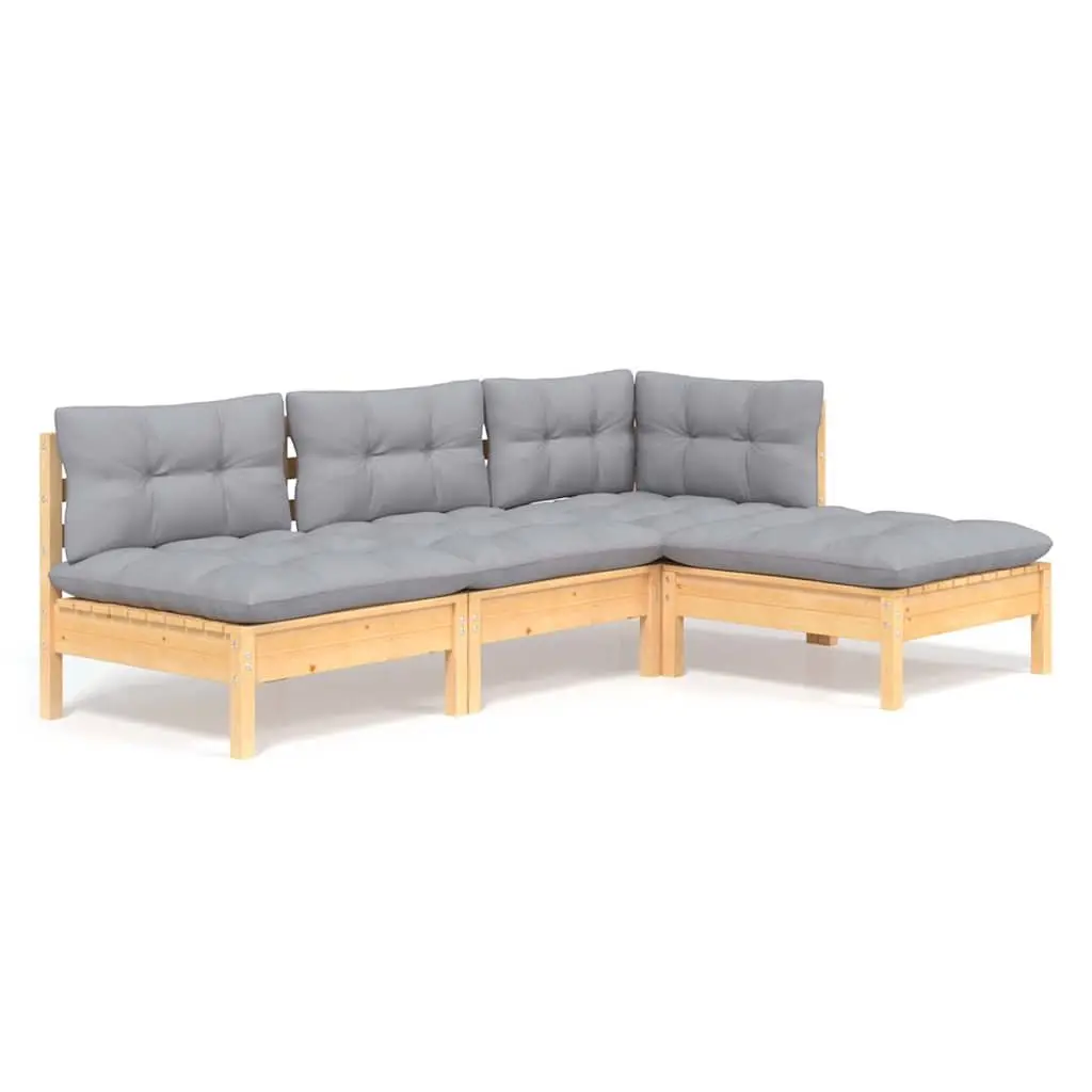 Garden Lounge Set Outdoor Patio Furniture 4 Piece Modular Grey Cushions