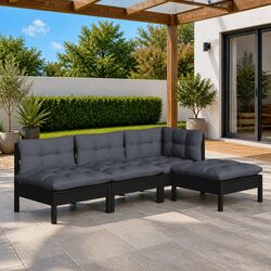 4-Piece Garden Lounge Set - Black Pinewood & Cushions