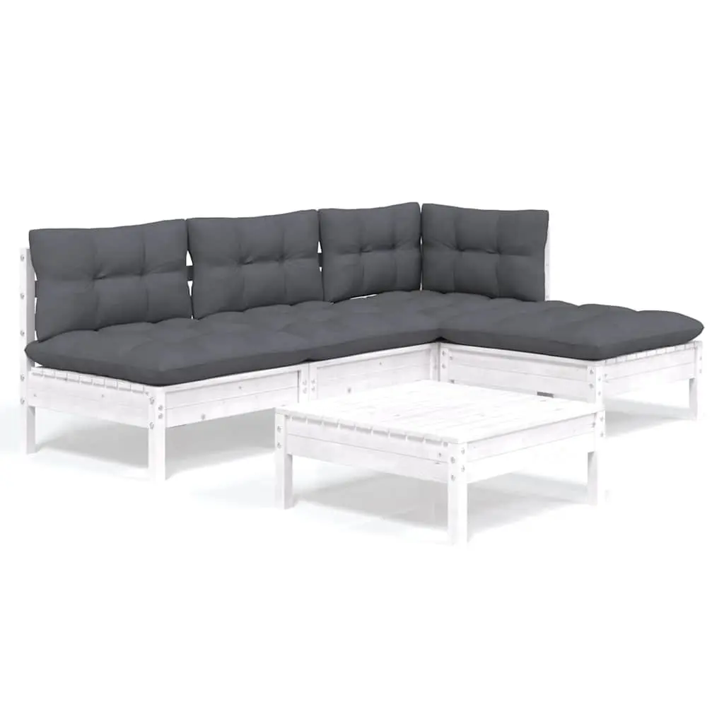 Garden Lounge Set 5 Piece Patio Furniture White Pinewood Modular for Outdoor Use