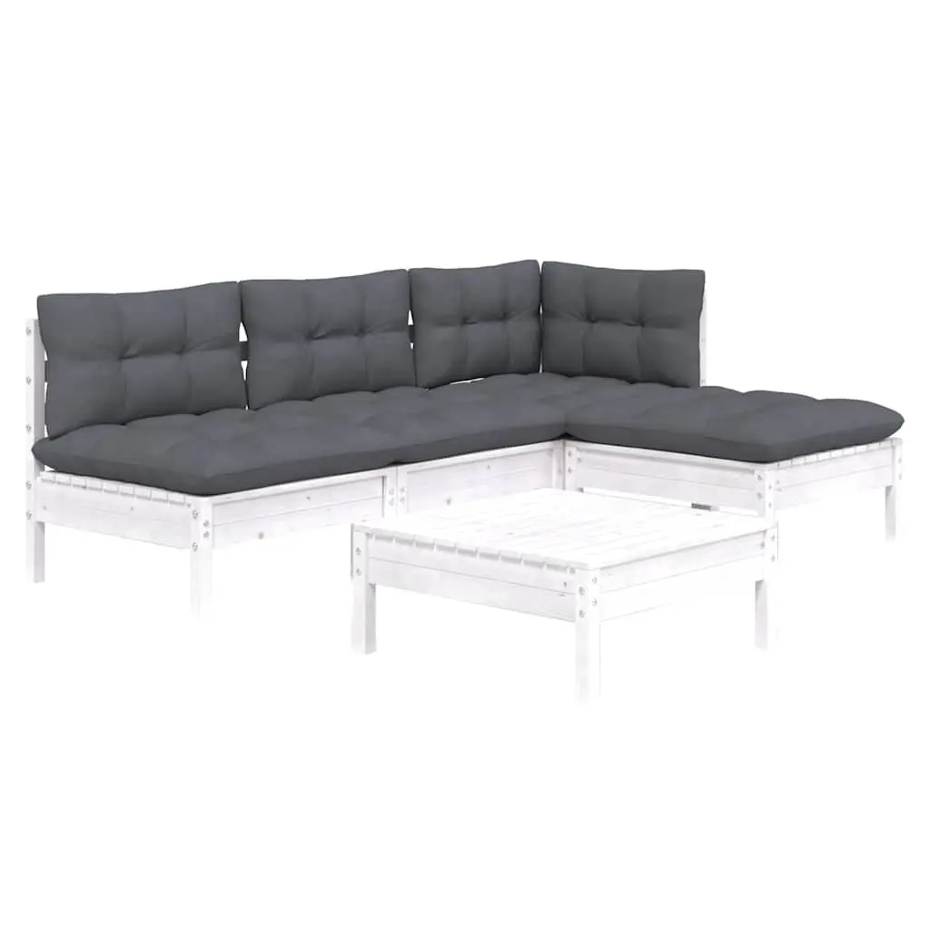 Garden Lounge Set 5 Piece Patio Furniture White Pinewood Modular for Outdoor Use