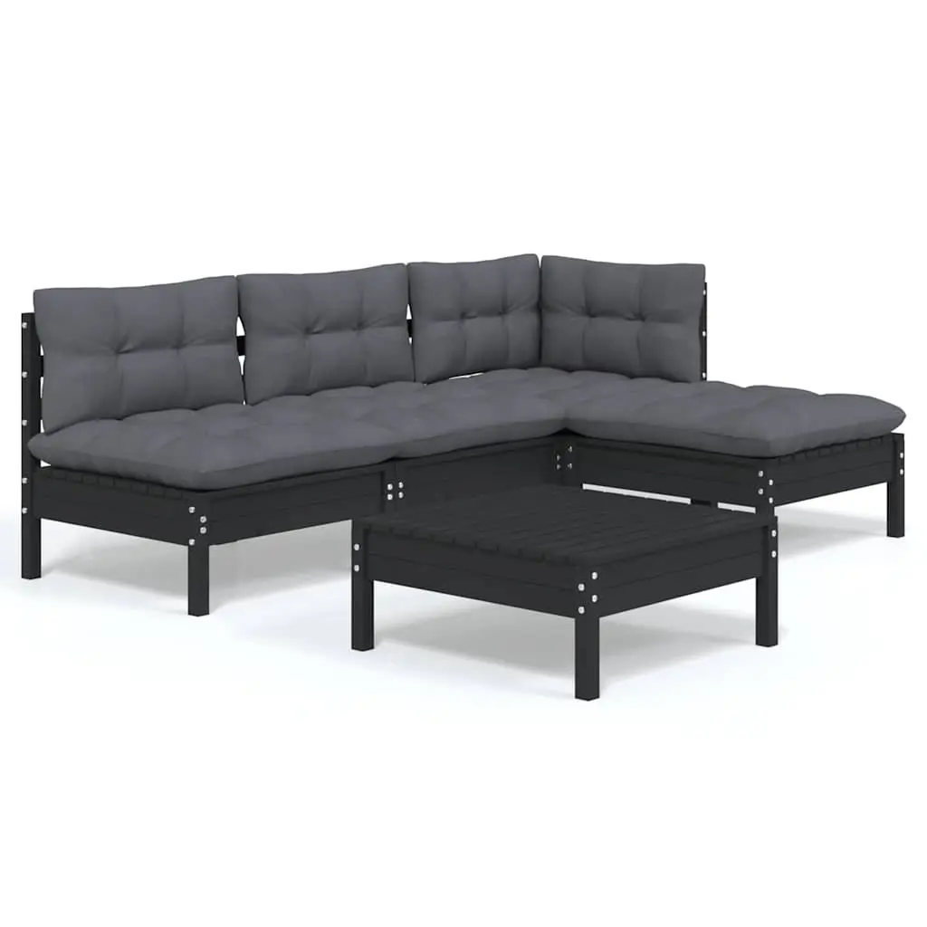 Outdoor Furniture Set 5 Piece Modular Black Pinewood Lounge for Patio Spaces