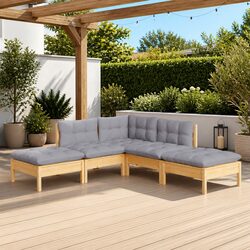 5 Piece Outdoor Lounge Set: Pinewood & Cushions Included