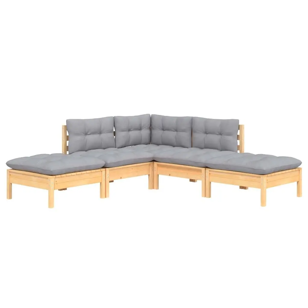 Garden Lounge Set 5 Piece Outdoor Patio Furniture with Grey Cushions Pinewood