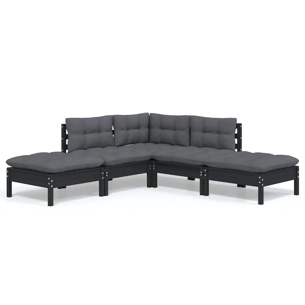 Garden Lounge Set Outdoor Furniture 5 Piece Black Pinewood with Cushions