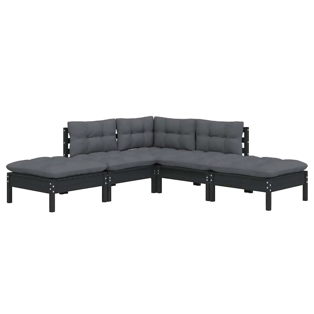 Garden Lounge Set Outdoor Furniture 5 Piece Black Pinewood with Cushions