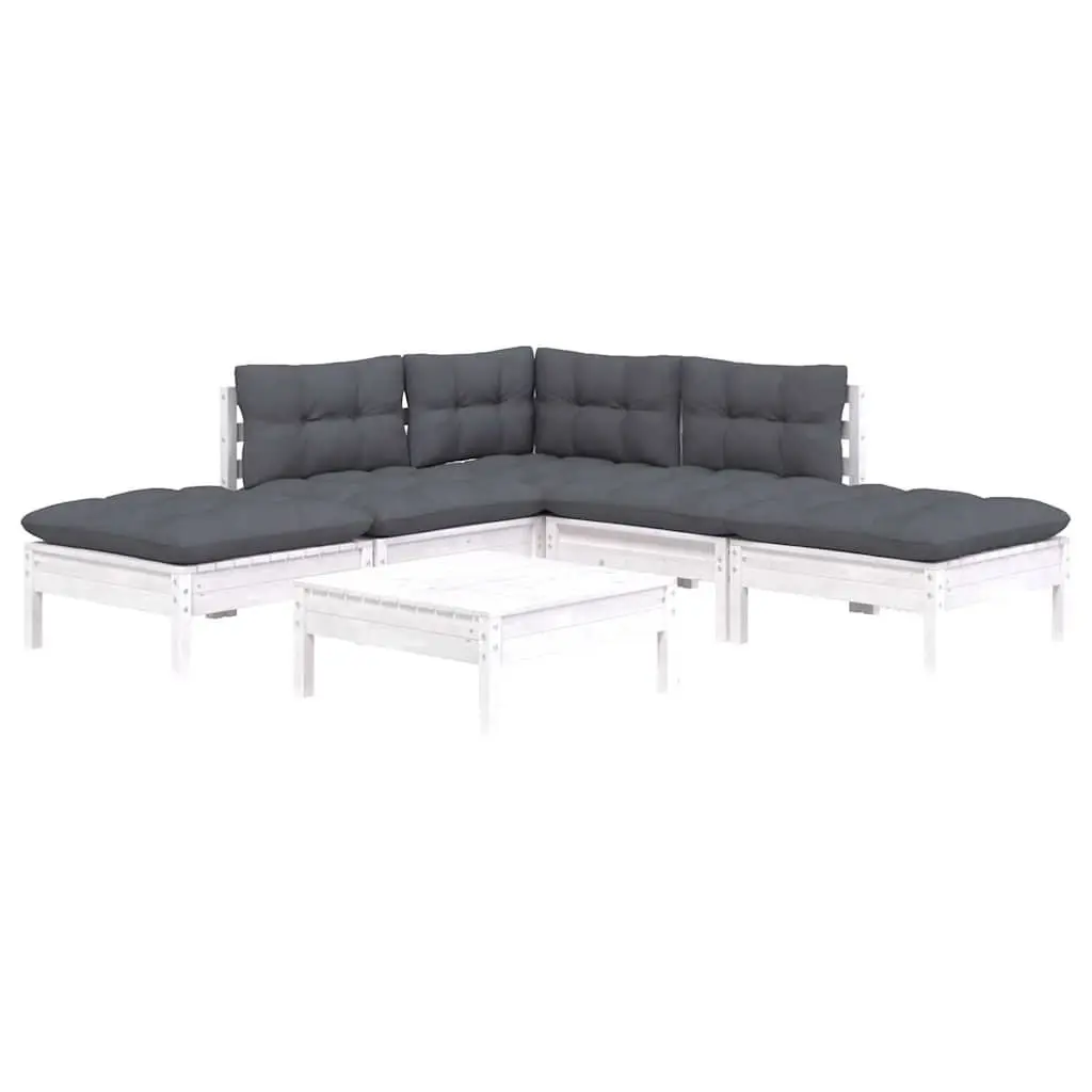 6 Piece Garden Lounge Set White Pinewood Outdoor Furniture Patio Sofa with