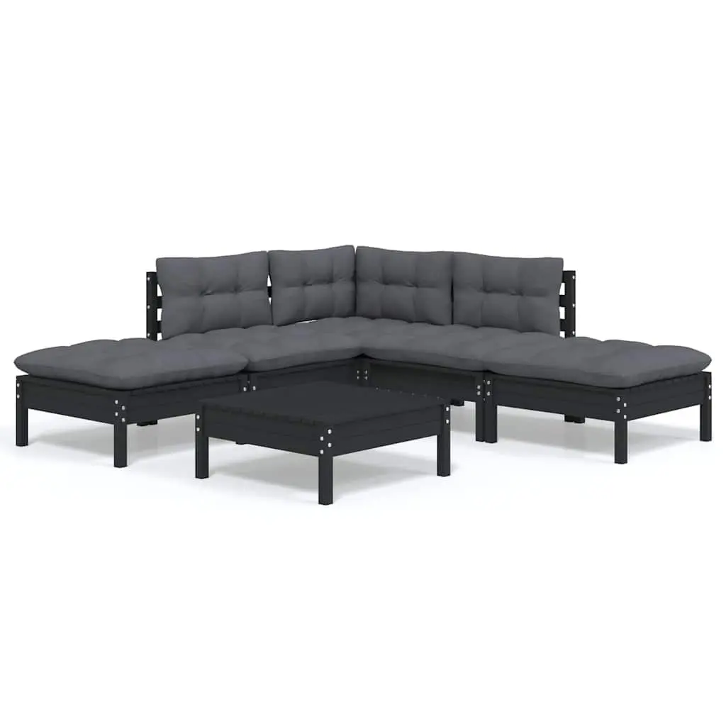 Garden Lounge Set Outdoor Furniture 6 Piece Black Pinewood with Cushions