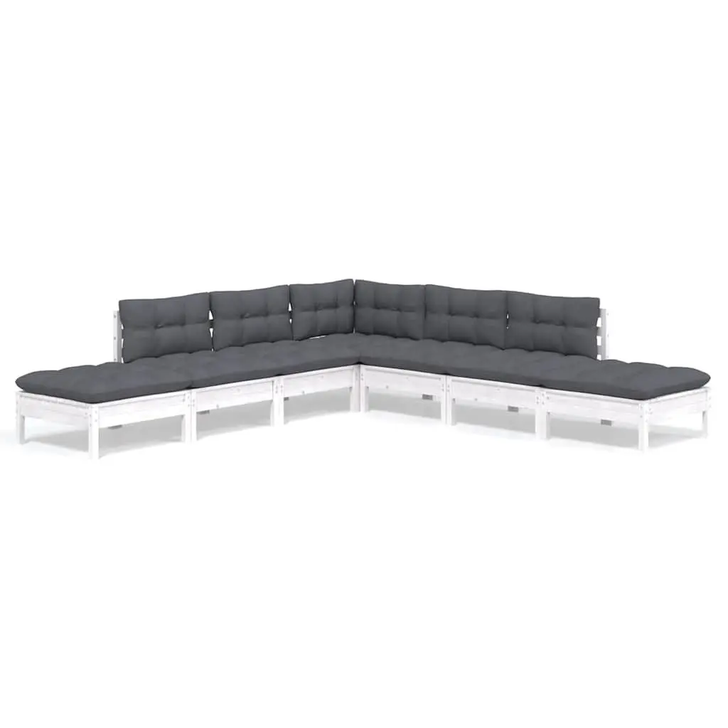 7 Piece Garden Lounge Set White Pinewood Outdoor Furniture with Cushions Patio