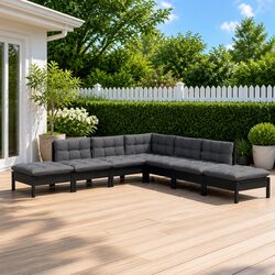 7-Piece Modular Lounge Set: Black Pinewood Comfort