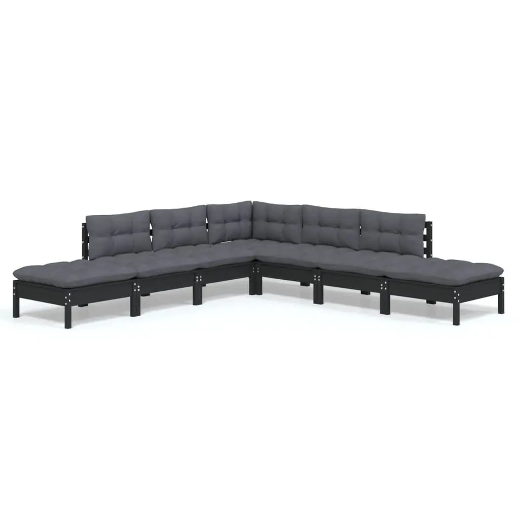 7 Piece Garden Lounge Set Outdoor Patio Furniture Black Pinewood