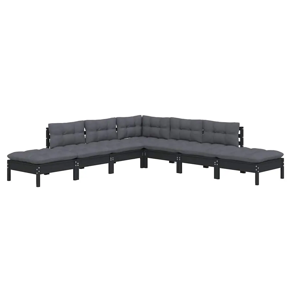 7 Piece Garden Lounge Set Outdoor Patio Furniture Black Pinewood
