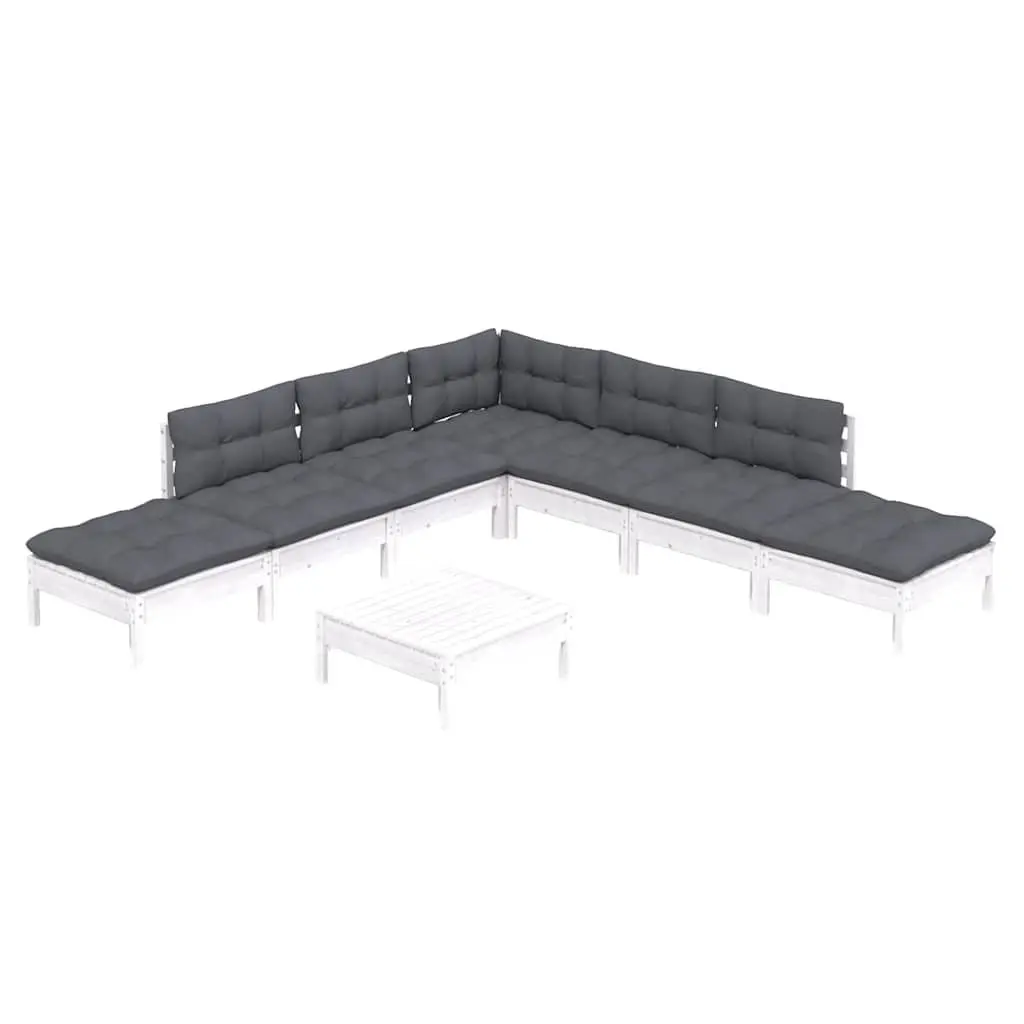 8 Piece Modular Garden Lounge Set White Pinewood Outdoor Furniture with Cushions