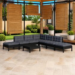 8 Piece Outdoor Furniture Set: Black Pinewood Details