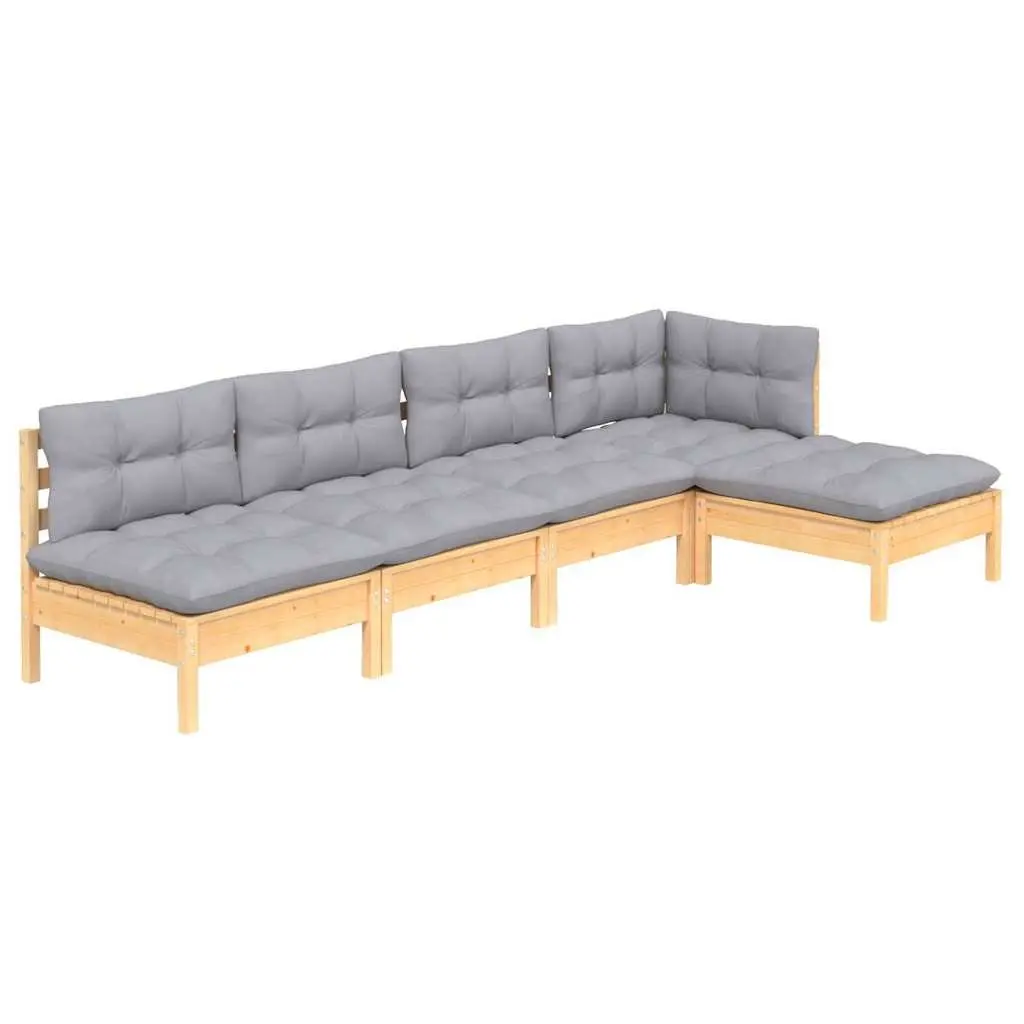 Garden Lounge Set Outdoor Patio Furniture 5 Piece Grey Cushions Pinewood