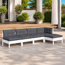 Outdoor Garden Lounge Set 5 Piece White Pinewood Patio Furniture with Cushions