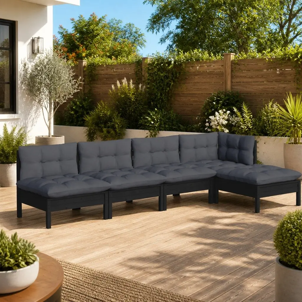 Garden Lounge Set Outdoor Patio Furniture 5 Piece Black