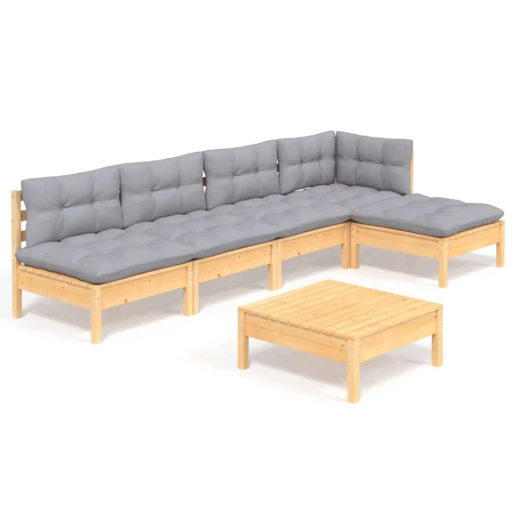 Garden Lounge Set Outdoor Furniture 6 Piece Pinewood with Grey Cushions