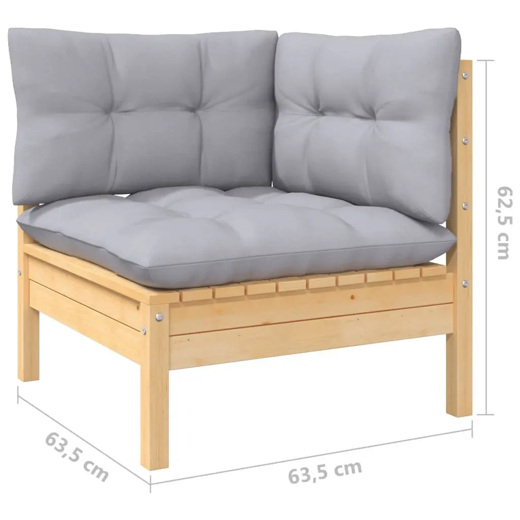 Garden Lounge Set Outdoor Furniture 6 Piece Pinewood with Grey Cushions