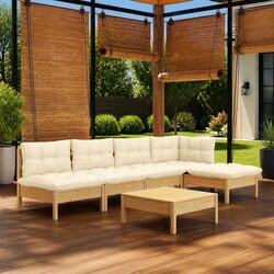 6-Piece Outdoor Lounge Set: Pinewood & Cream Cushions