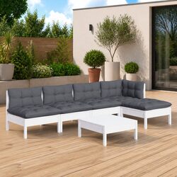 6 Piece Garden Lounge Set in White Pinewood with Cushions