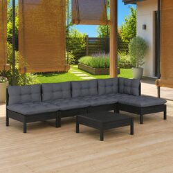 Garden Lounge Set Specifications: 6 Pieces, Black Pinewood