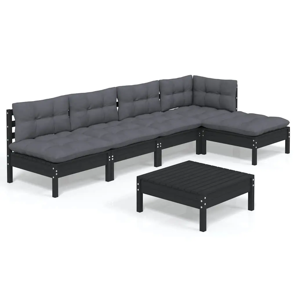 Garden Lounge Set Outdoor Furniture 6 Piece Black Pinewood with Cushions
