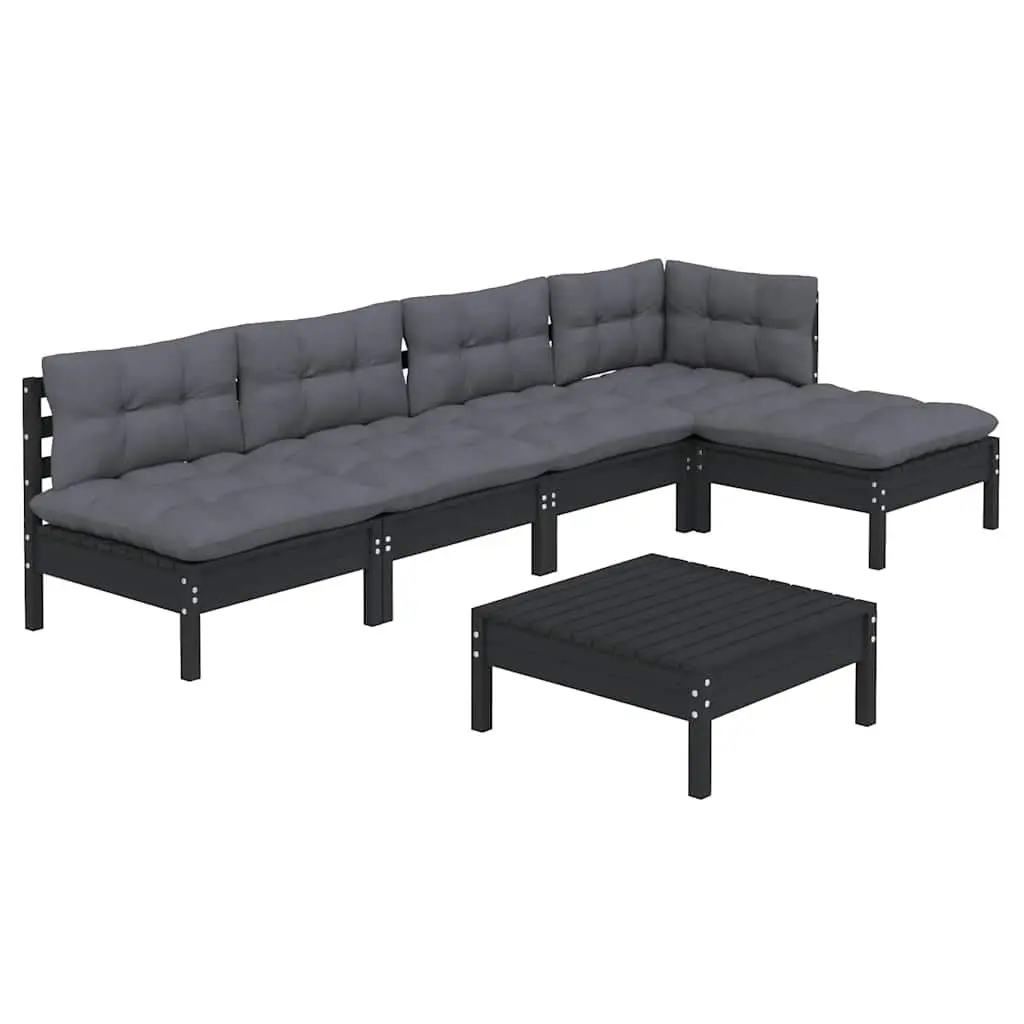Garden Lounge Set Outdoor Furniture 6 Piece Black Pinewood with Cushions