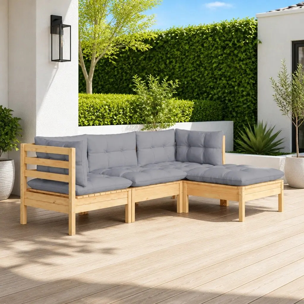 Garden Lounge Set 4 Piece Outdoor Seating Grey Cushions