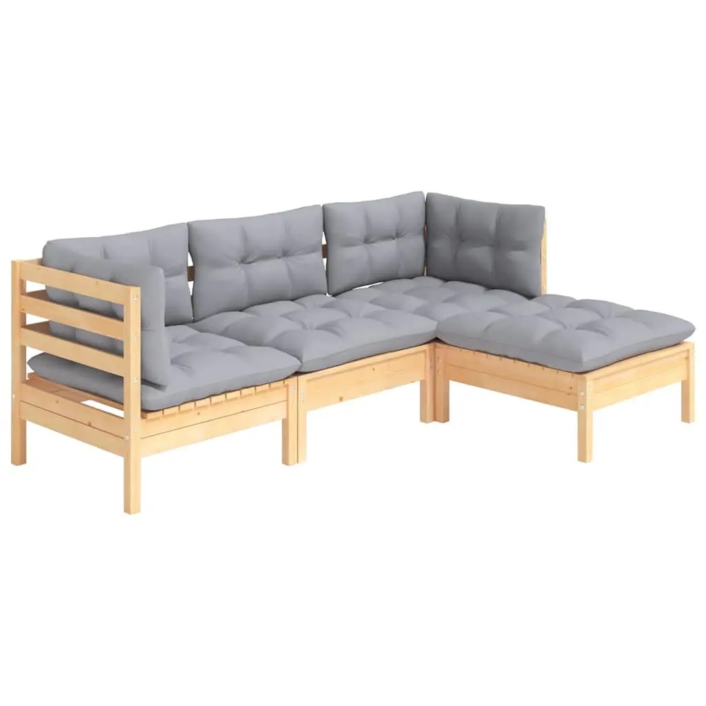 Garden Lounge Set 4 Piece Outdoor Seating Grey Cushions