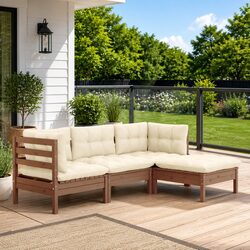 4-Piece Modular Garden Lounge Set with Cushions – Brown