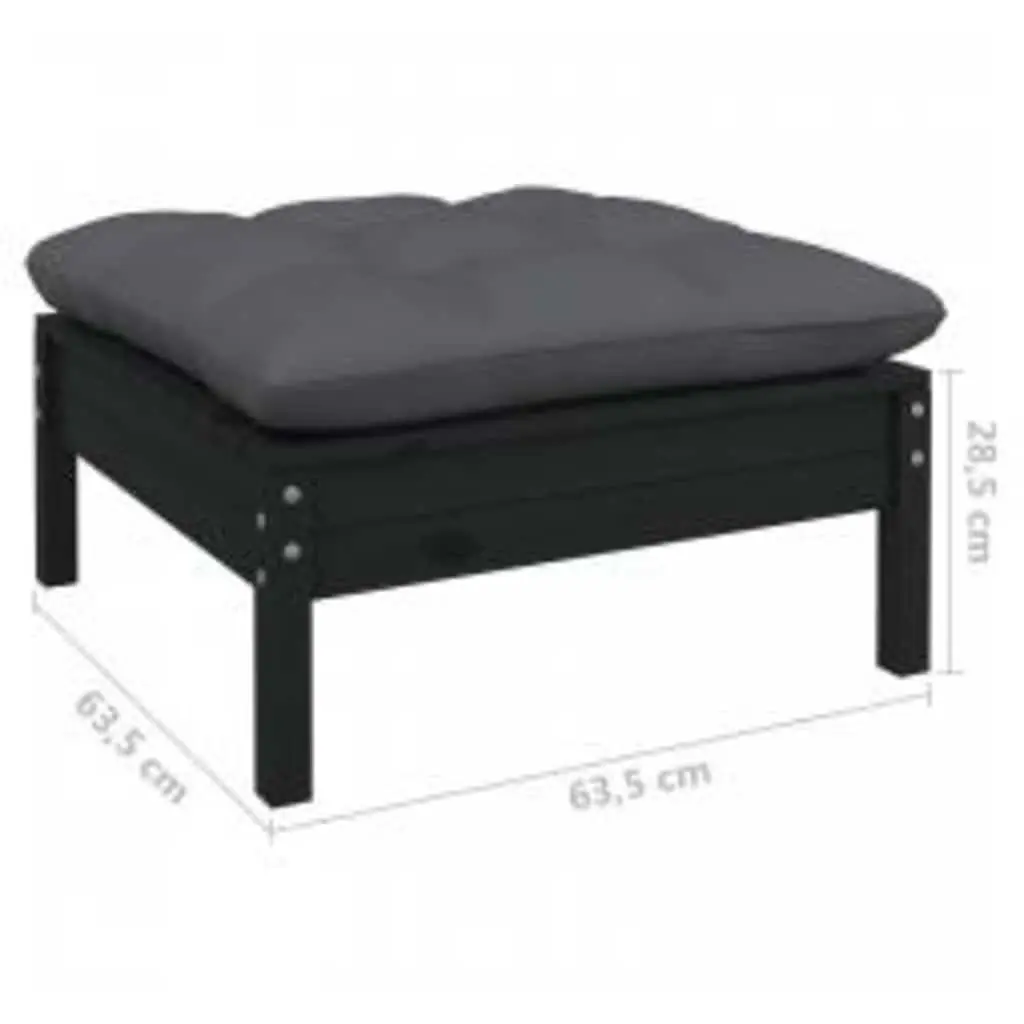 4 Piece Garden Lounge Set Black Pinewood Outdoor Furniture with Cushions Patio