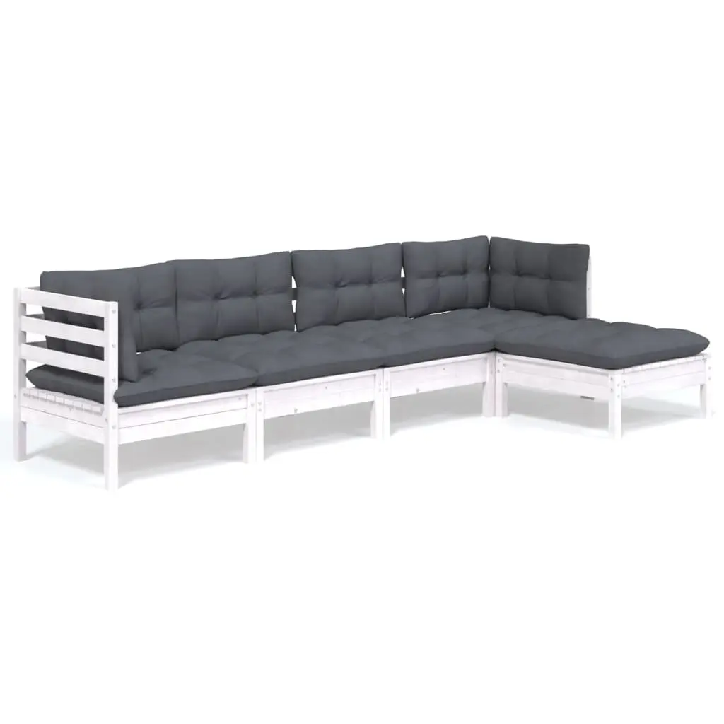 Modular Garden Lounge Set 5 Piece White Outdoor Furniture for Patio with Cushions
