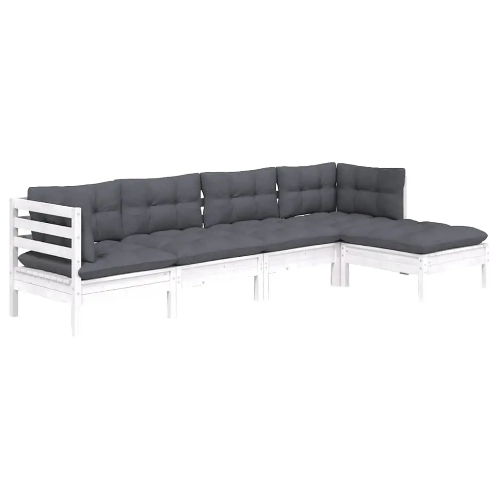 Modular Garden Lounge Set 5 Piece White Outdoor Furniture for Patio with Cushions
