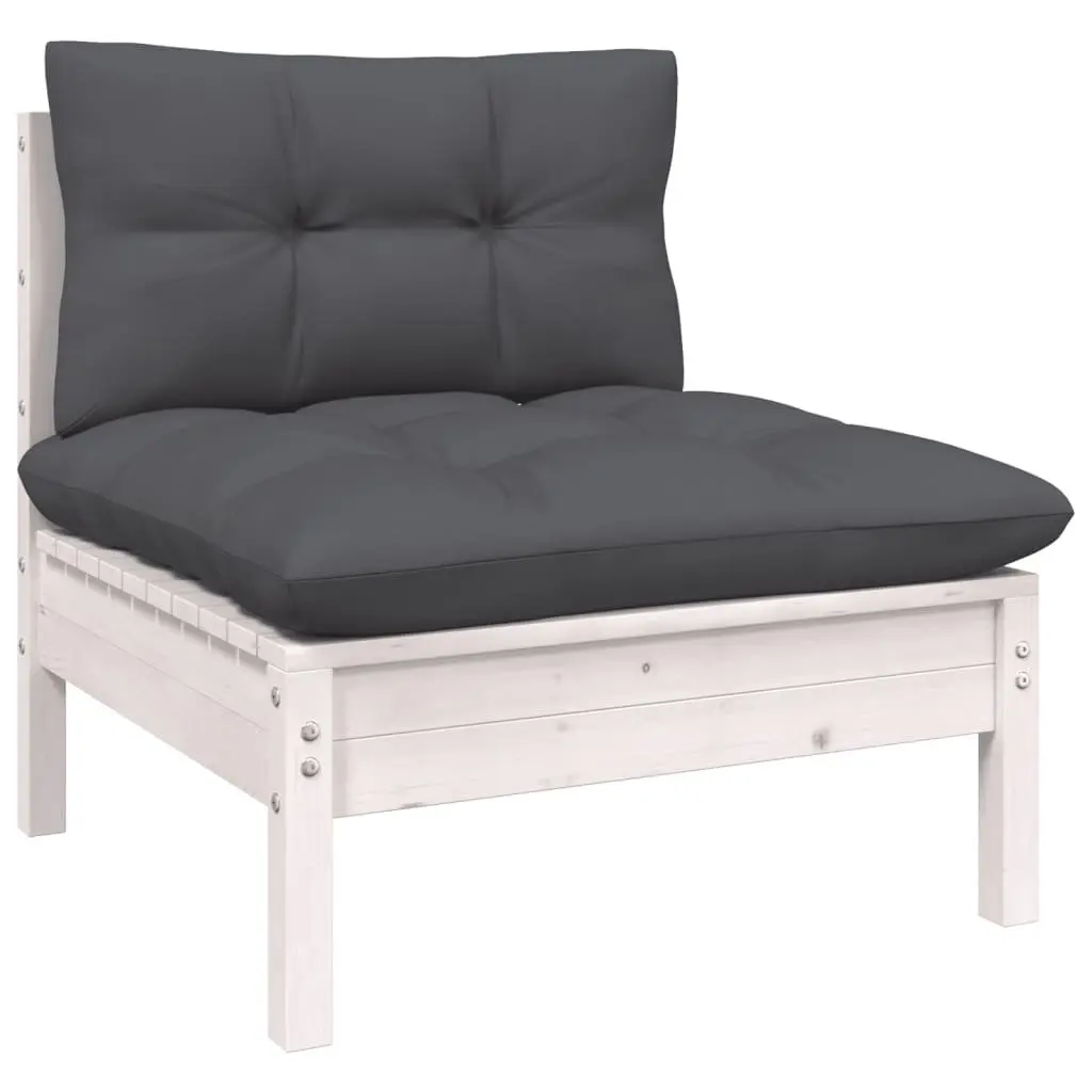 Modular Garden Lounge Set 5 Piece White Outdoor Furniture for Patio with Cushions
