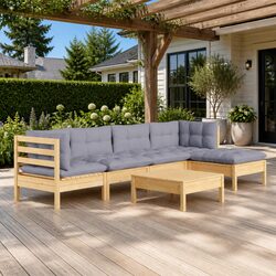 Specifications of 6 Piece Wooden Lounge Set with Grey Cushions