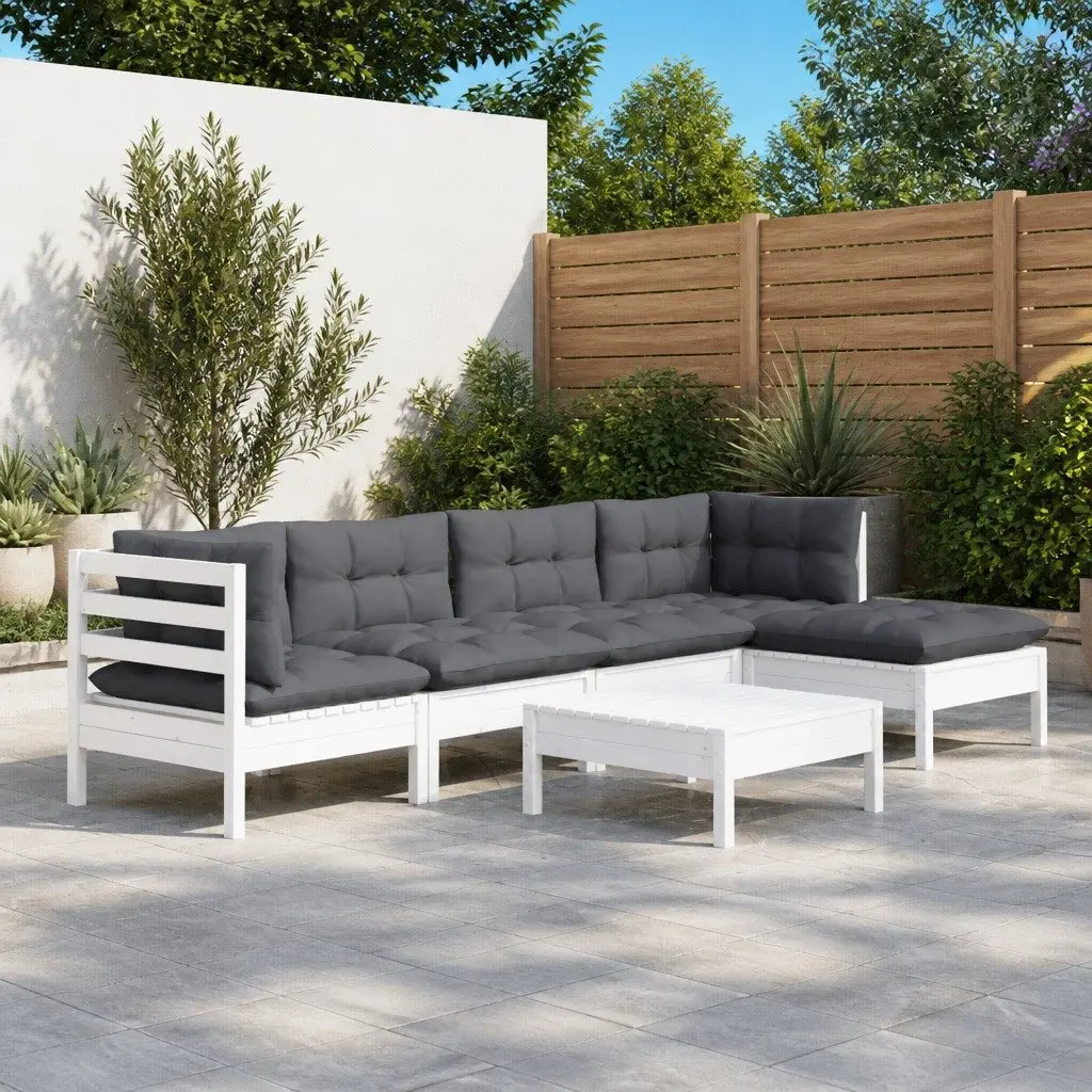 Garden Lounge Set Outdoor Patio Furniture 6 Piece White Pinewood with Cushions