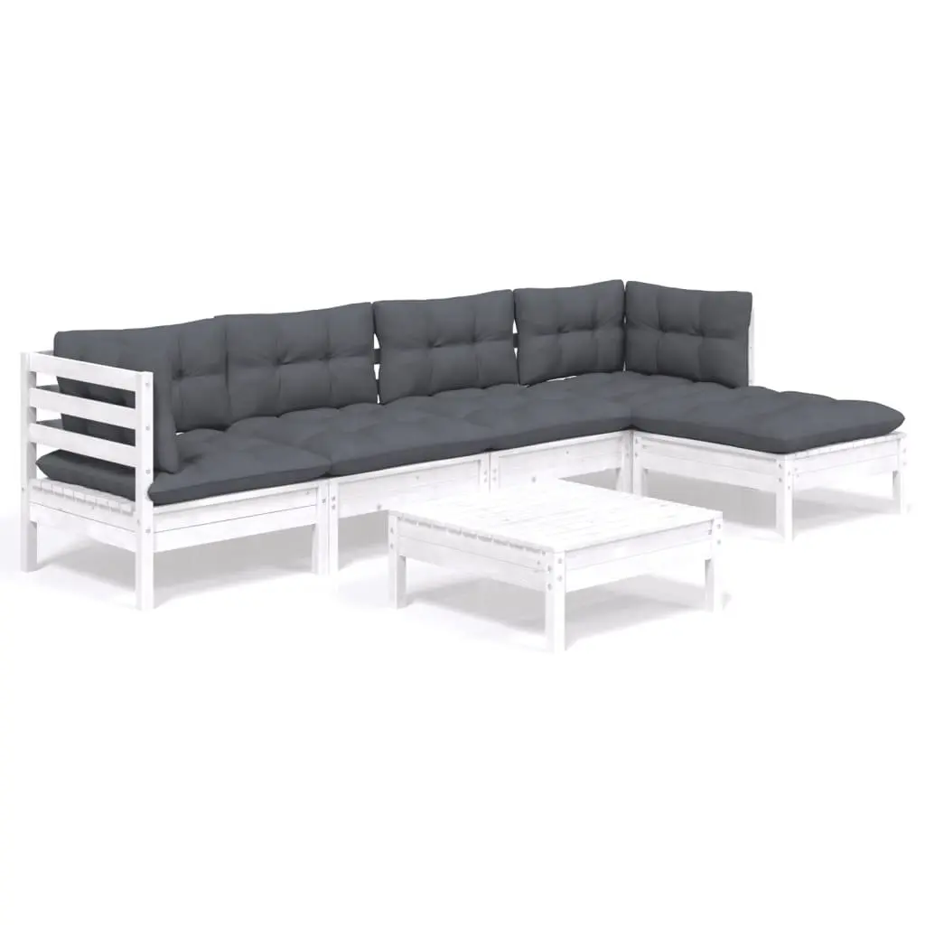 Garden Lounge Set Outdoor Patio Furniture 6 Piece White Pinewood with Cushions