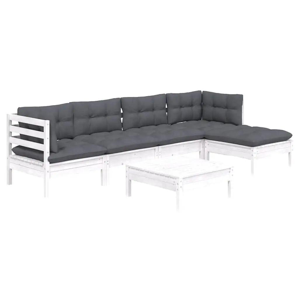 Garden Lounge Set Outdoor Patio Furniture 6 Piece White Pinewood with Cushions