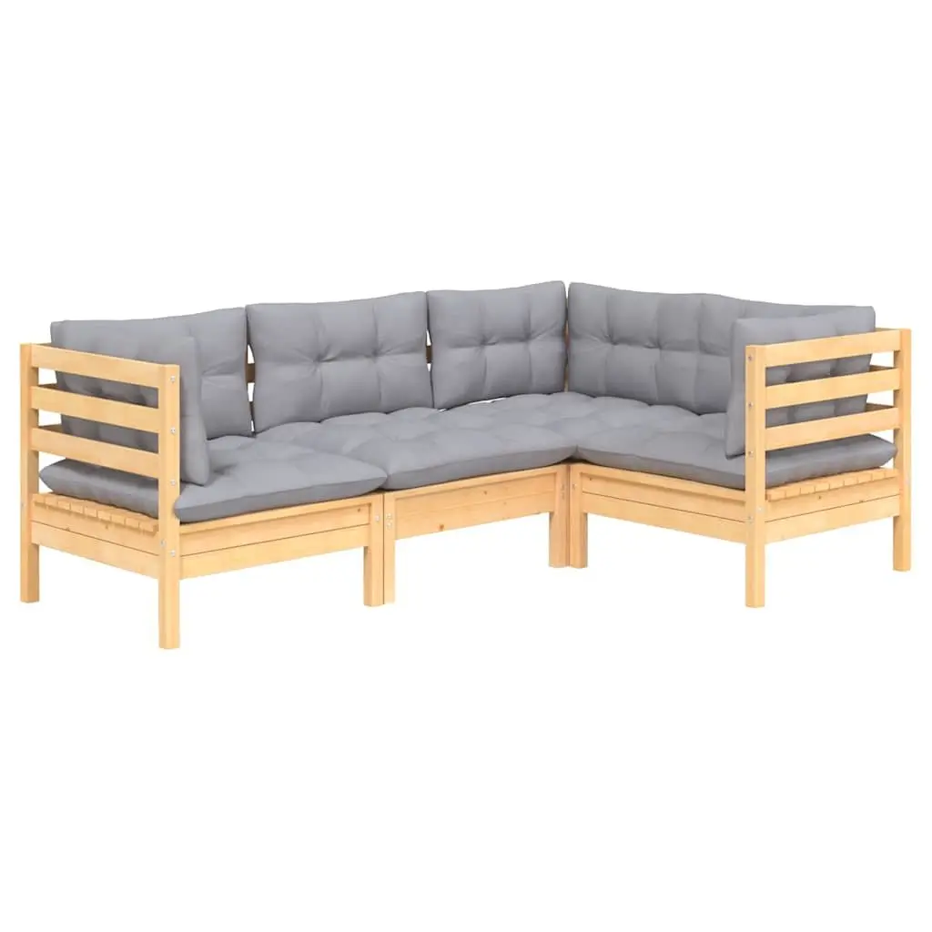 4 Piece Garden Lounge Set Outdoor Patio Furniture Pinewood with Grey Cushions
