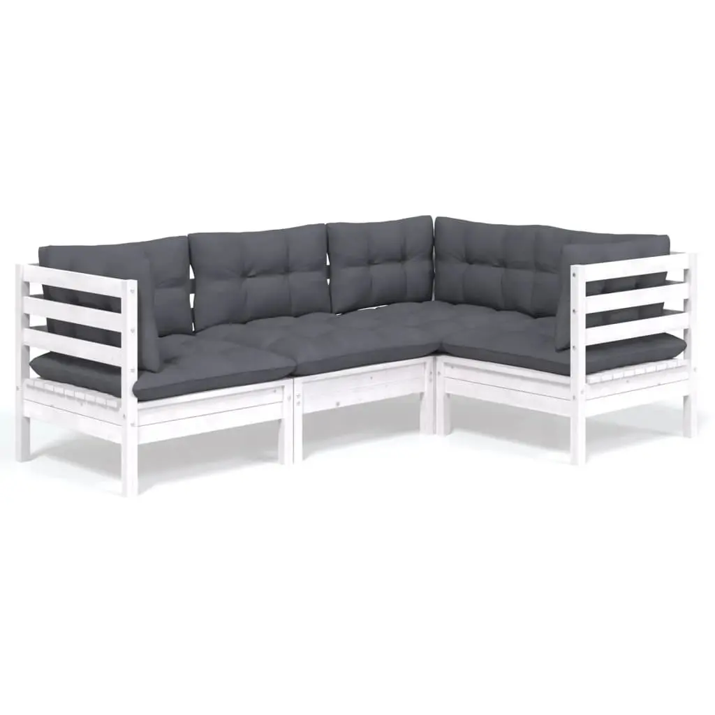 4 Piece Modular Garden Lounge Set for Outdoor Use Solid White Pinewood with Cushions
