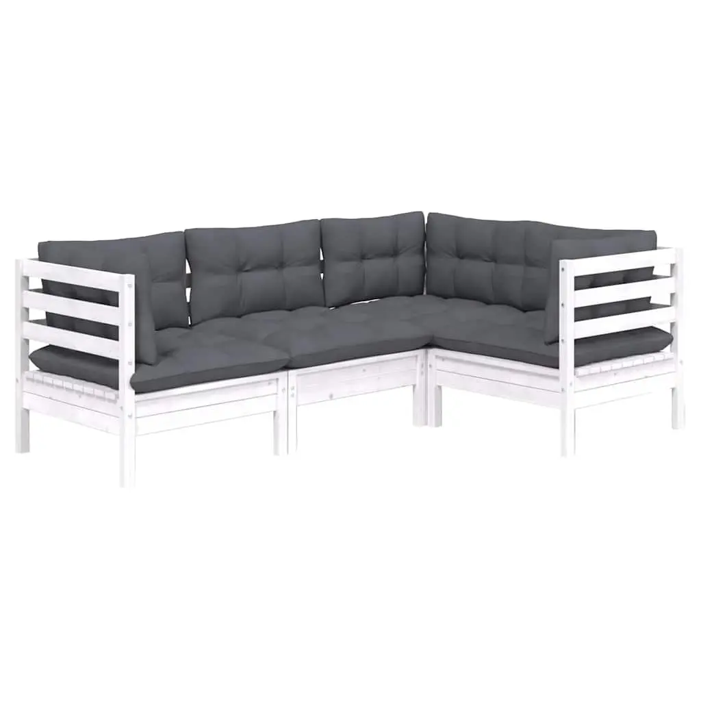 4 Piece Modular Garden Lounge Set for Outdoor Use Solid White Pinewood with Cushions