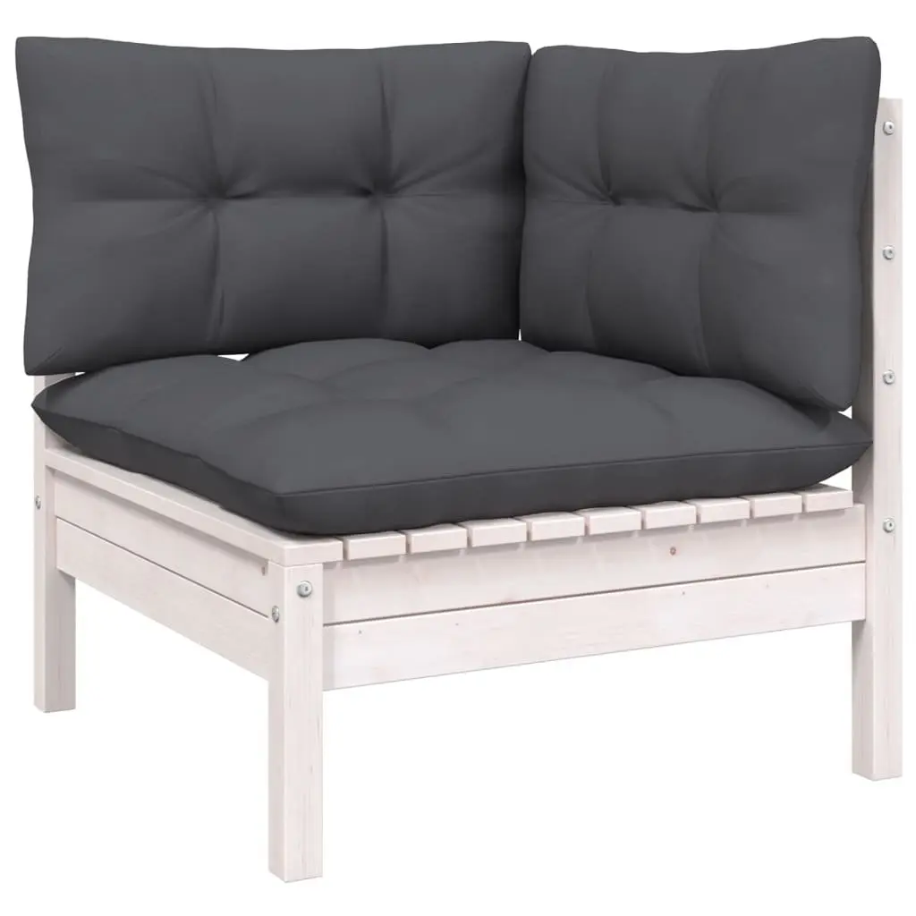4 Piece Modular Garden Lounge Set for Outdoor Use Solid White Pinewood with Cushions